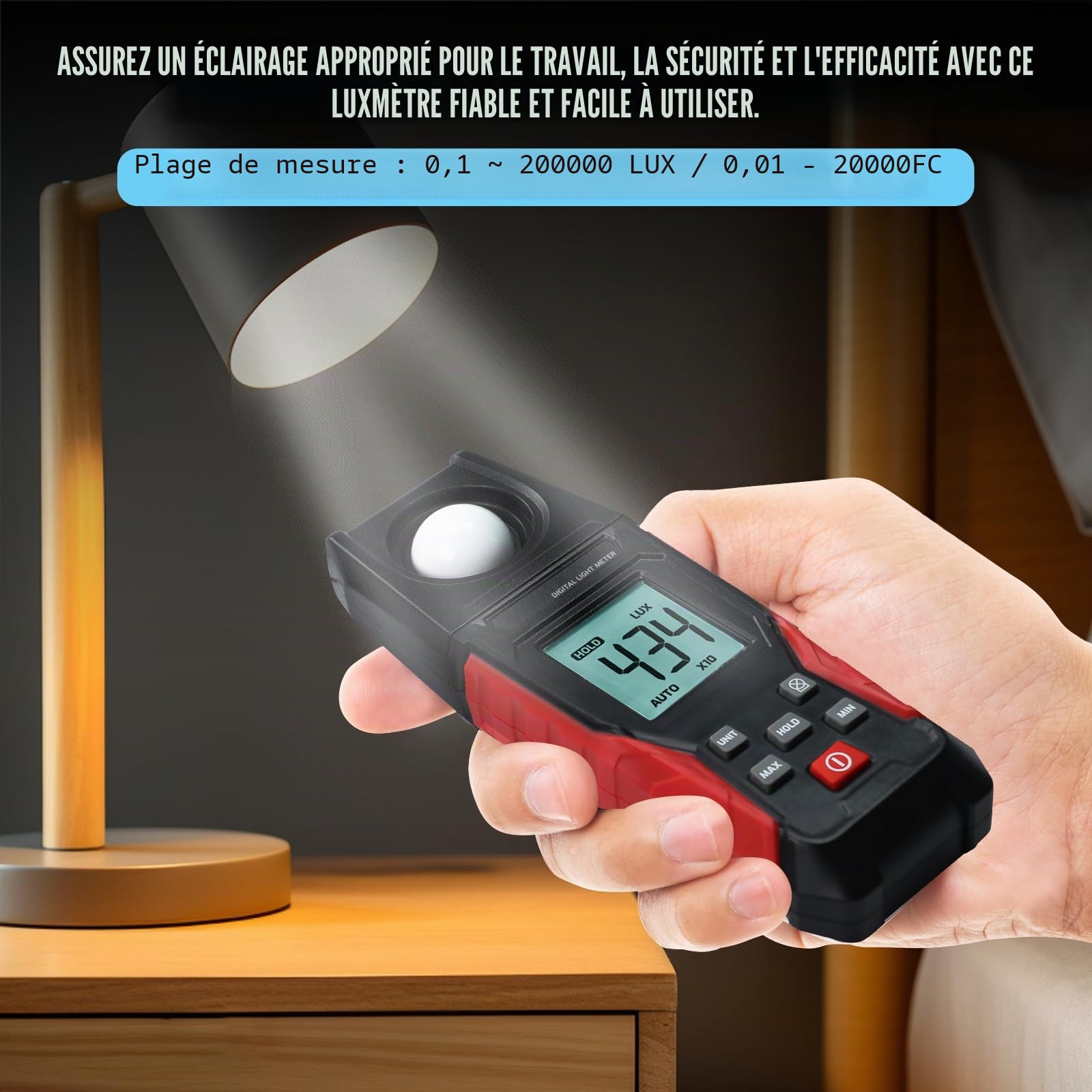 Luxmètre numérique 0,01-200 000 lux pour LED, plantes, photographie, luminance, bougies de pied, haute précision, capteur d'éclairement portable, écran LCD, portée automatique, batterie incluse