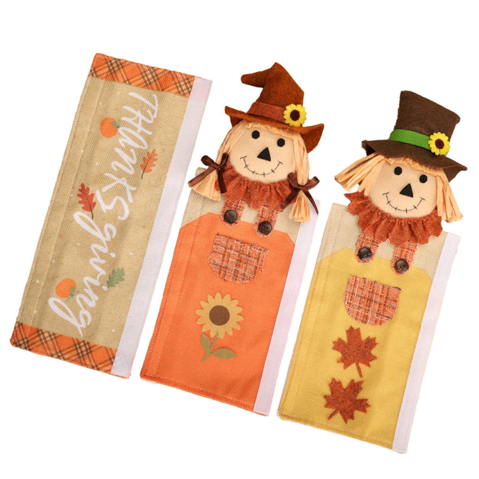 Shntig Kitchen Refrigerator Handle Cover Set Scarecrows Pattern Thanksgiving Decors Polyester Materials 38CM X 14.5CM Scarecrows Fridge Decors