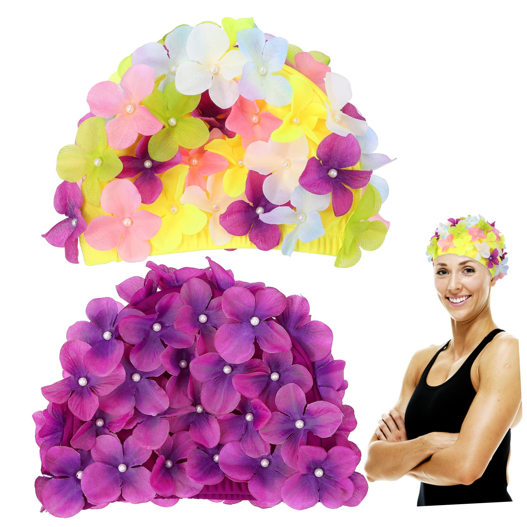 BESPORTBLE Gorro De Baño De Flores Gorros De Baño para Mujer Gorro De Baño De Pétalos Tapones para La Nariz para Nadar Sombreros Divertidos Tela De Nailon