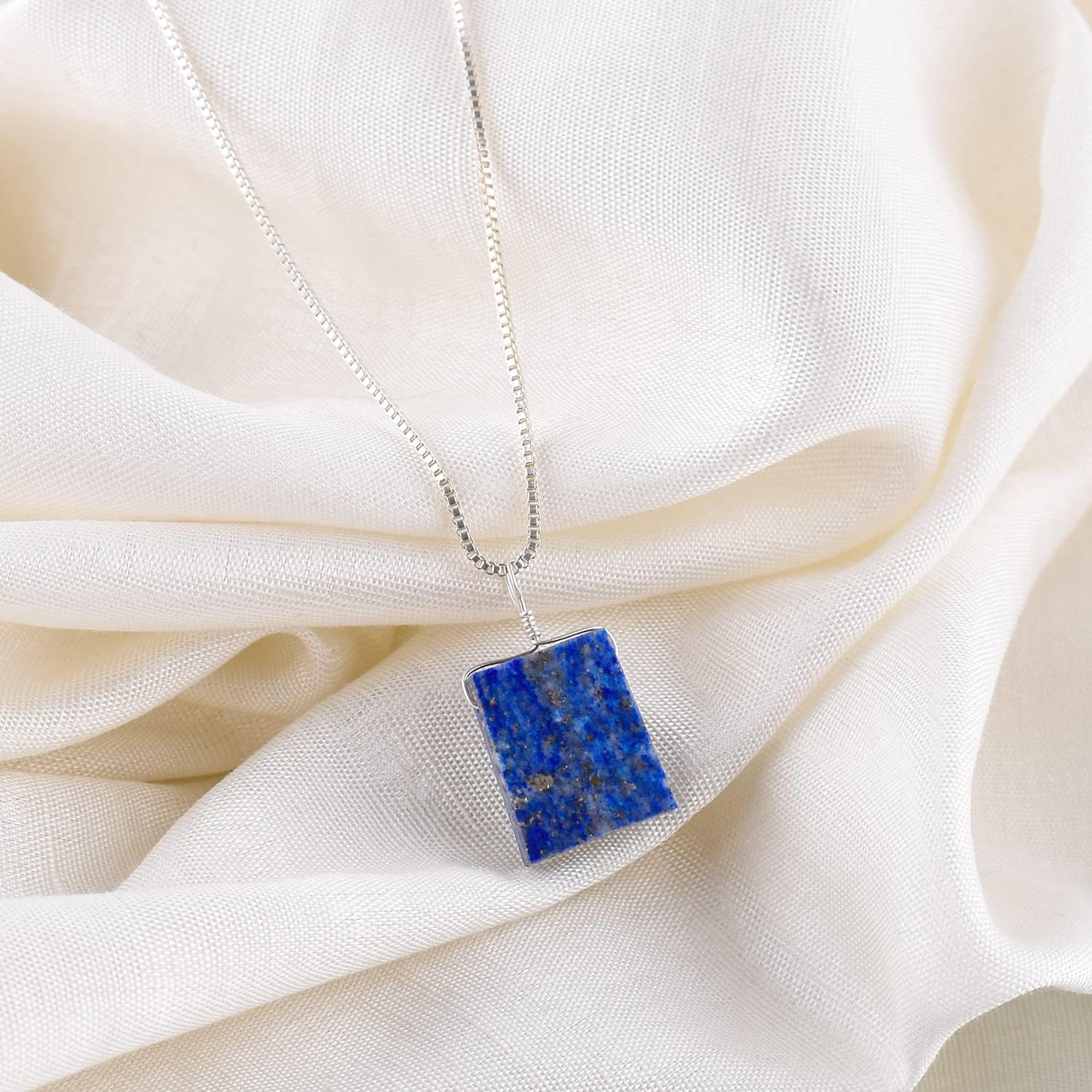 Natural Raw Blue Lapis Lazuli Stone Rough Crystal Gemstone Dainty Women Pendant Necklace, Chakra Healing Crystals, Birthstone, Silver Plated Chain 18 inch - Image 4