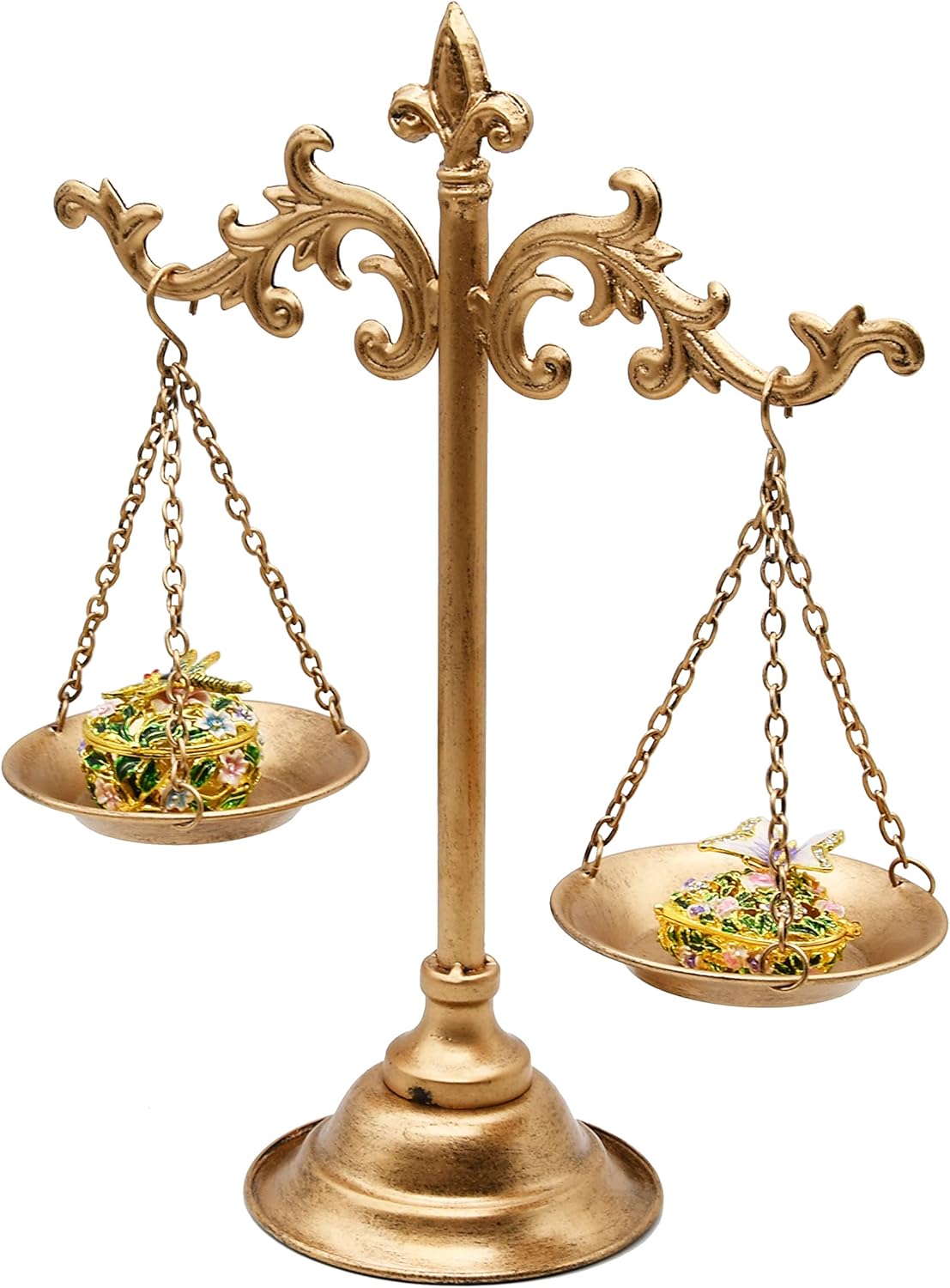 Owlgift Vintage Style Metal Libra Jewelry Towers with Fixed Beam, Scale Tray Display Cosmetic Organizer, Jewelry Storage, Centerpiece Stand, Lawyer Scale of Justice, Farmhouse Candleholder – Bronze