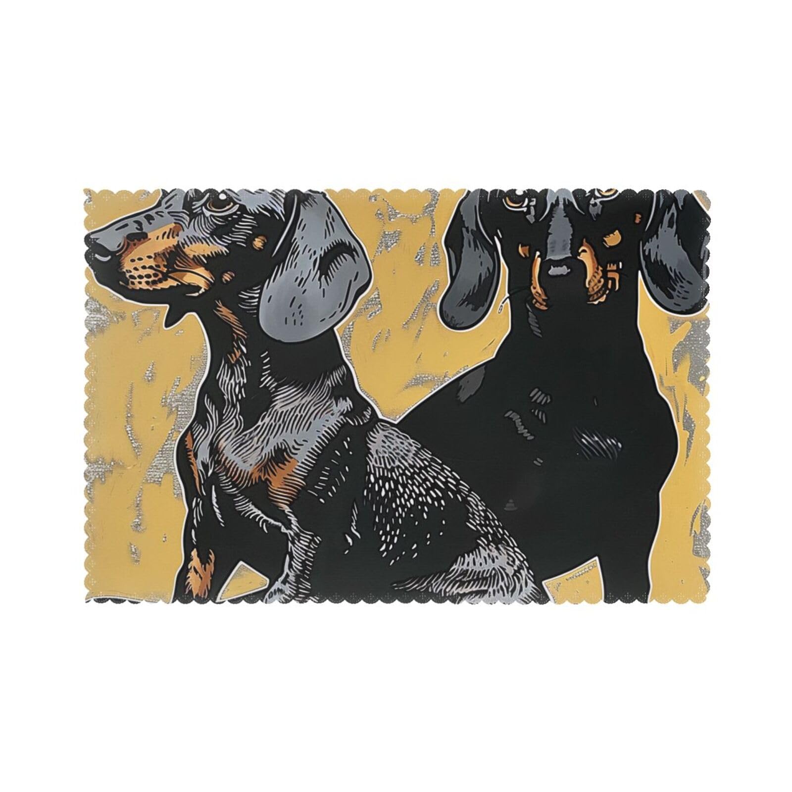 dachshund Printed Kitchen Placemats 6 Pieces Heat Resistant Fabric Dinner Table Place Mats Set of 6, 45x30 CM