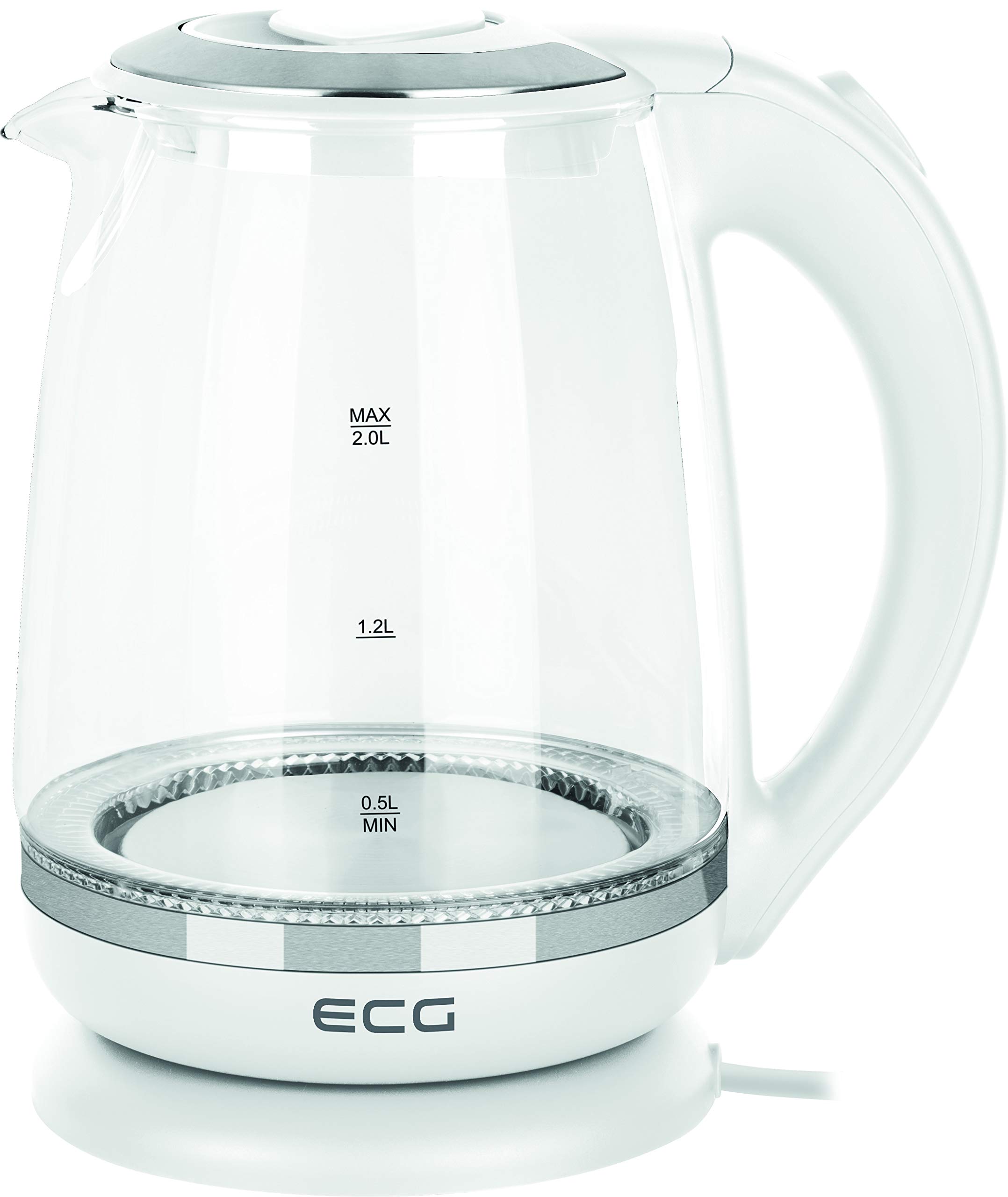ECG RK 2020 Bouilloire électrique en verre, 2.0 litres, Blanc