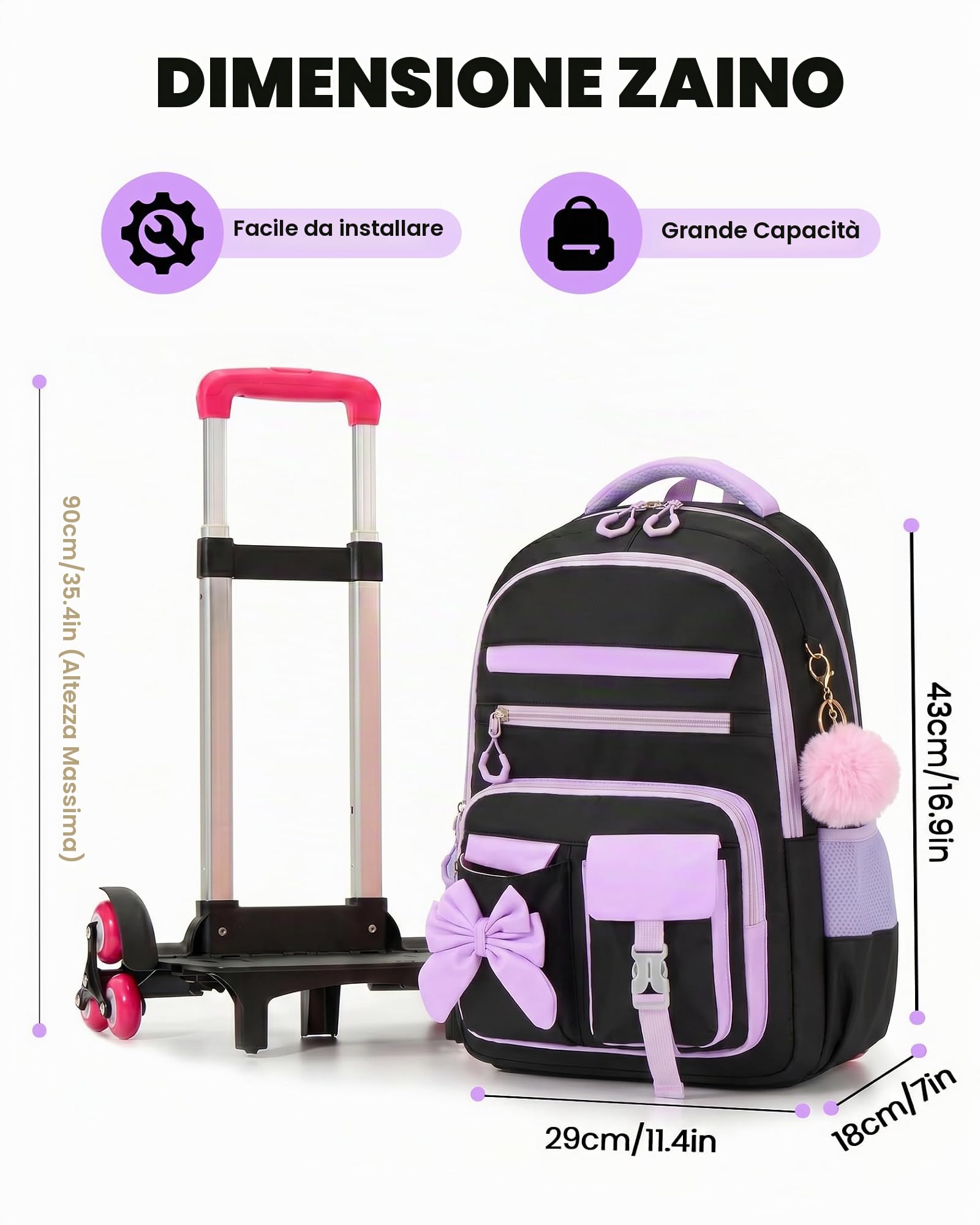 Amythe Zaino Ragazza con Trolley Elementari e Medie
