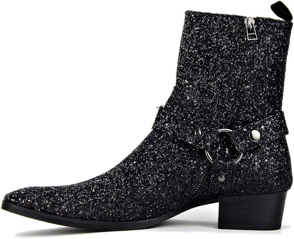 Amazon.com: Botines de tacón cubano para hombre, botas de vaquero  occidentales, lentejuelas de moda Chelsea botas, botas de Martin cortas,  botines de cuero para hombres negro-US7 \u003d EU39 : Ropa, Zapatos y