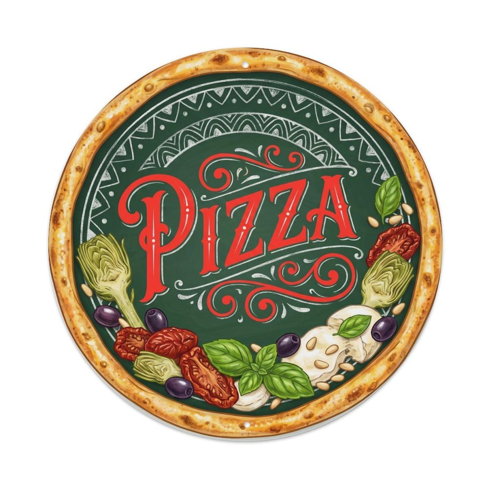 Yrnq 8X8inch Vintage Style Vintage Pizza Vegetarian Artichoke Sun Tomato Food Decoration Metal Tin Sign
