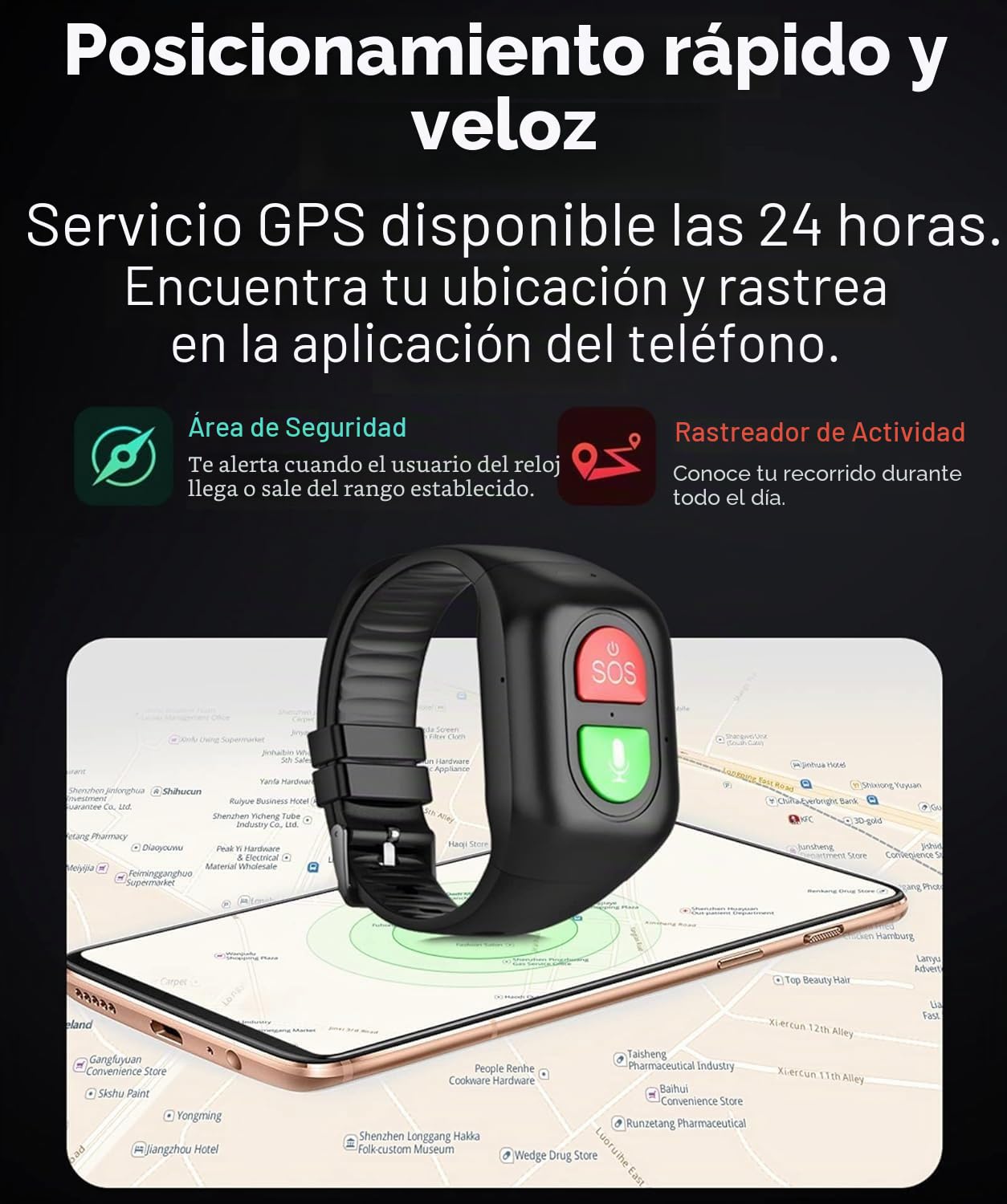 Reloj Inteligente para Personas Mayores, Dispositivo De Alerta De Caídas, Pulsera De Seguimiento GPS, Reloj De Seguimiento De Actividad Física con Llamada SOS para La Enfermedad De Alzheimer