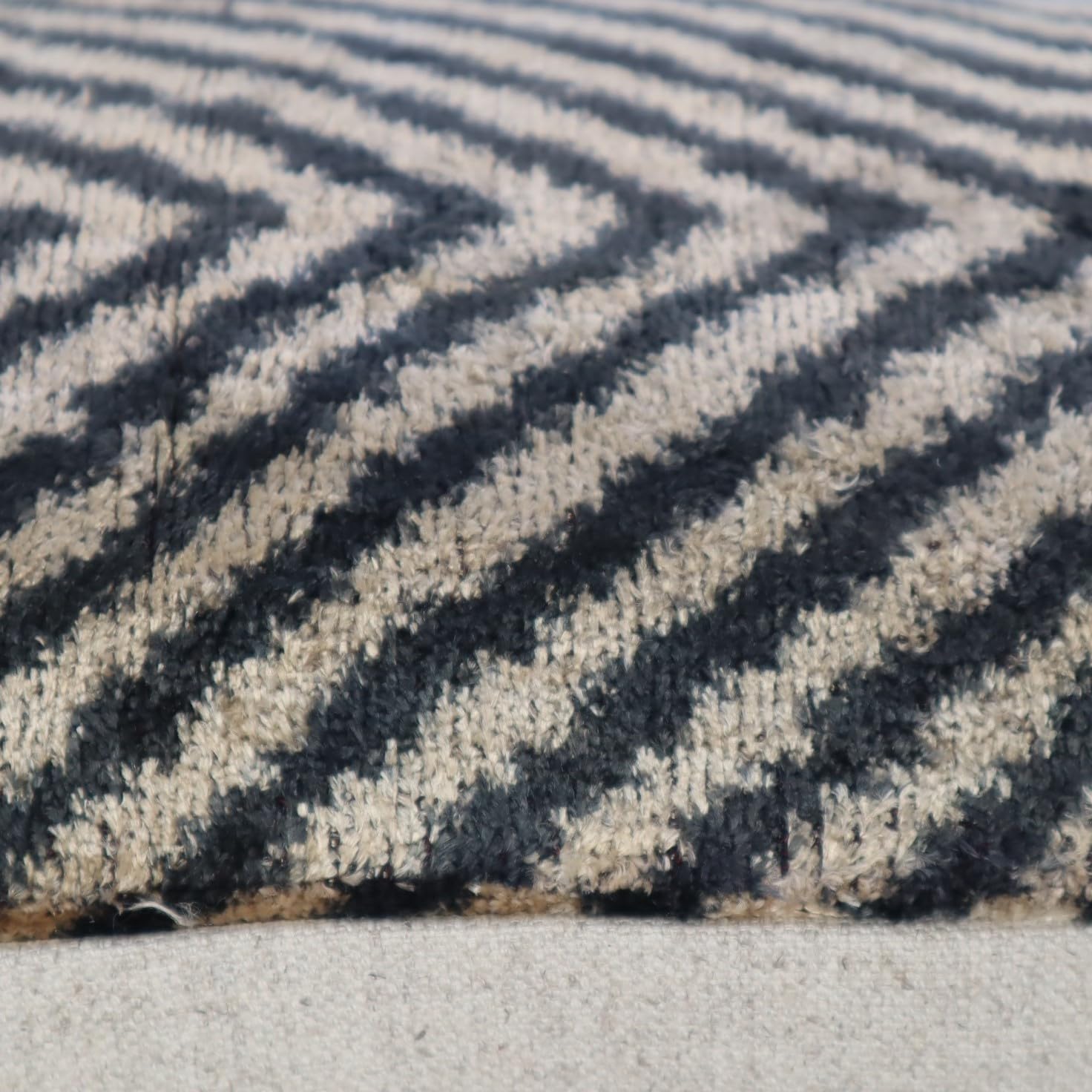 CANVELLO Handmade Velvet Throw Pillow, 16" x 24" with Down Feather Insert - Black & Ivory Geometric Chevron Pattern Cushion for Contemporary & Modern Decor