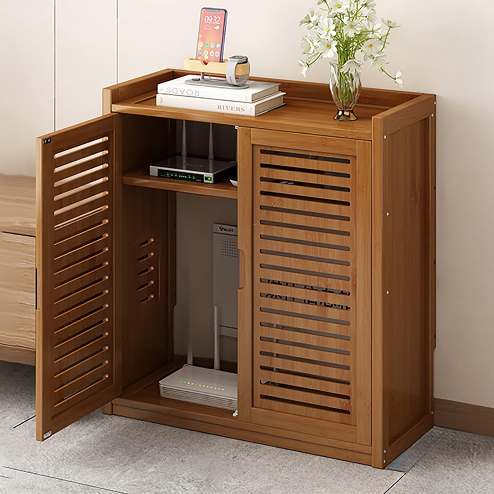 Mueble de pie para router wifi armario organizador elegante ocultador de cables decorativo casa
