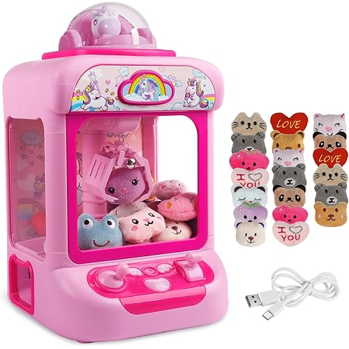 TingingYuli Claw Machine for Kids,Unicorn Mini Vending Machines Candy Grabber Prize Dispenser Toys for Girls,Electronic Arcade Game with 20 Mini Plush Toys for Christmas Easter Birthday Gifts