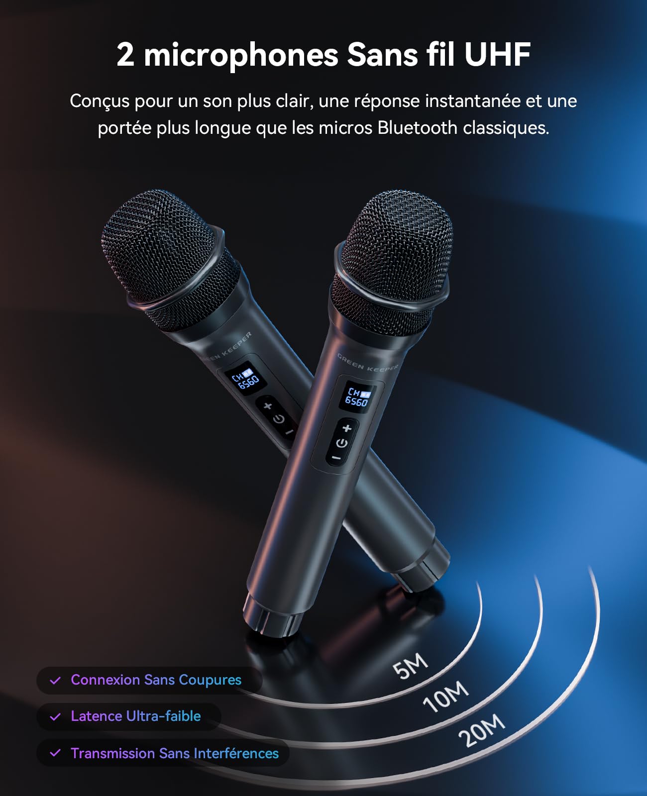 GKD80 Machine de Karaoké pour Adultes avec 2 Microphones UHF Sans Fil, Enceinte Bluetooth de 600W (2 Subwoofers de 8"), Haut‑Parleur Portable pour Fêtes avec Télécommande et Roulettes, Idéal les Fêtes
