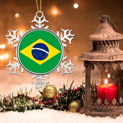 Miniatura 3 de Adornos de Navidad de Brasil para árbol bandera de Brasil copo de nieve adornos de metal colgantes para árbol de Navidad bandera nacional recuerdo