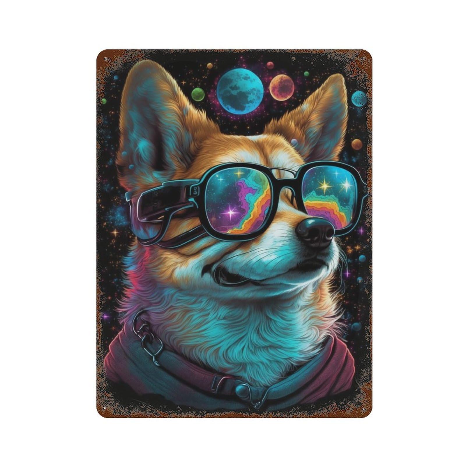 Cosmic Corgi Sunglasses-2 15.7"x11.8" Rustic Tin Plaque, Novelty Wall Decor for Bistro, Counter And Cafe Decor