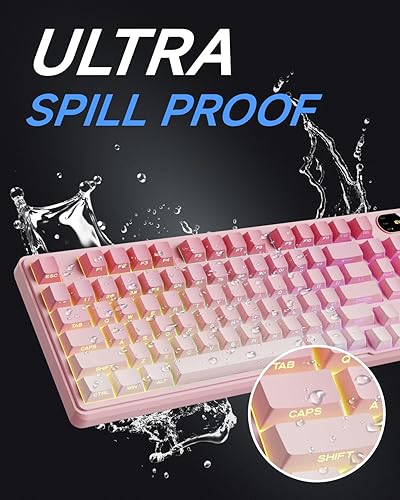 Miniatura 8 de V102 - Teclado con cable, 98 teclas, teclado cremoso para juegos con teclado numérico, pantalla de visualización y perilla multimedia, RGB