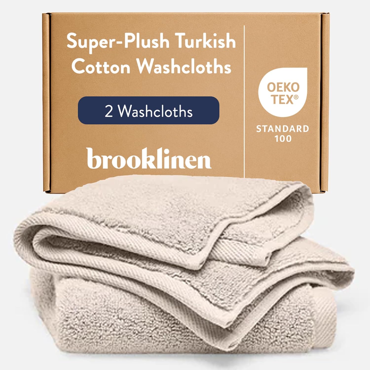 Brooklinen Super-Plush Turkish Cotton Washcloths - Set of 2 - Cotton, 820 GSM, Highly Absorbent, Machine Washable, Perfect for Home & Bathroom (13" x 13", Stone)