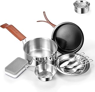 Odoland Stainless Steel Camping Cookware Set
