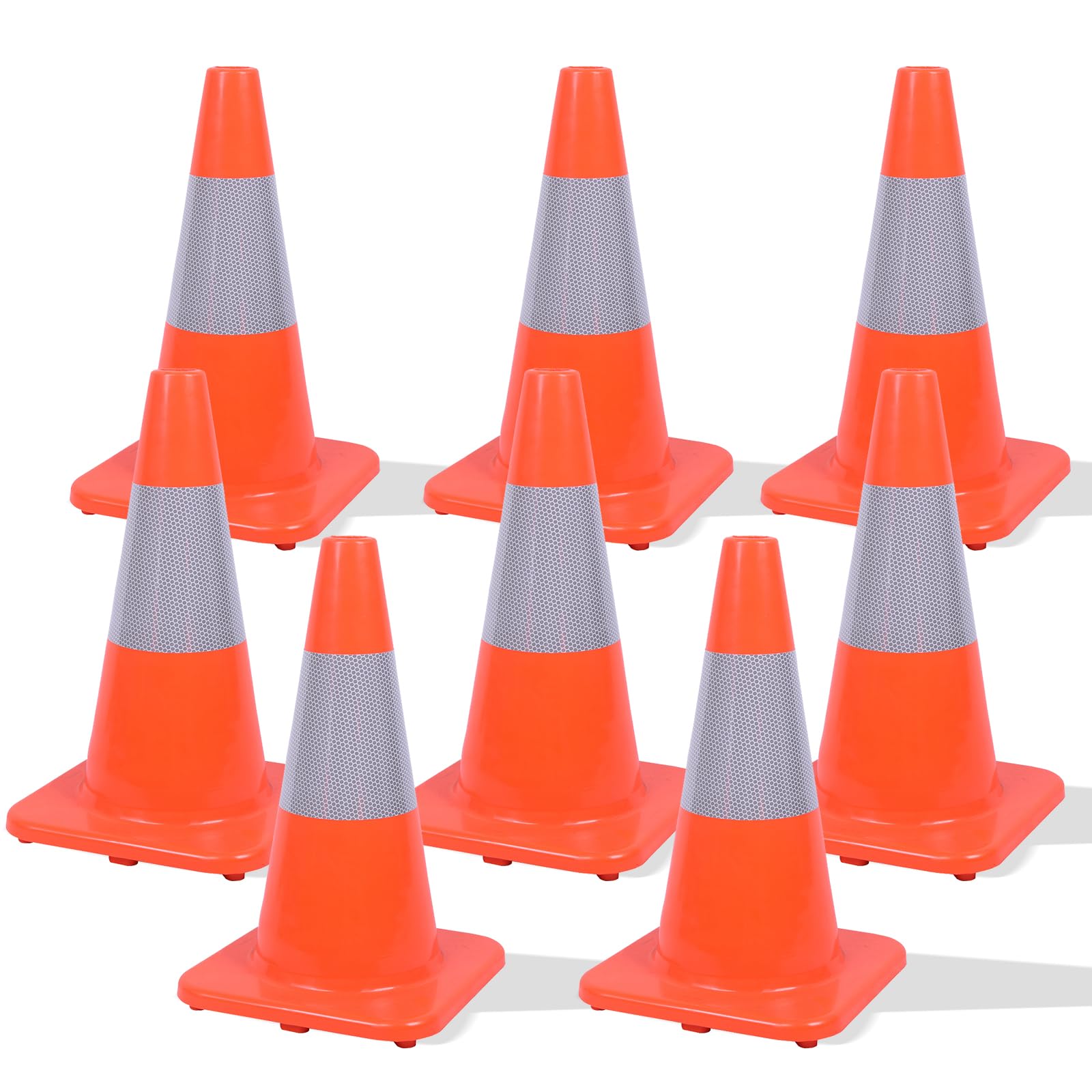 8 Pack Traffic Safety Cones PVC Cone Road Cone 18 inch Construction Cones for Home Road Parking Use with Reflective Collar