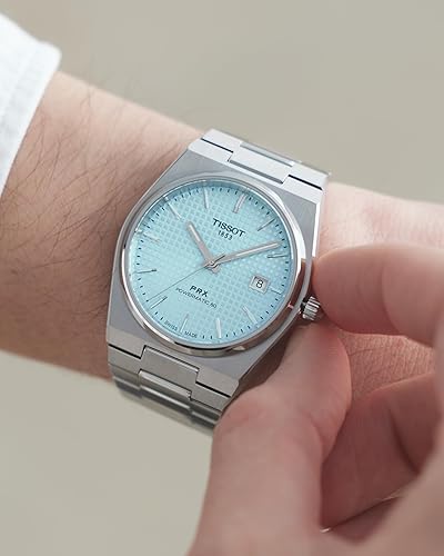 Miniatura 7 de Tissot PRX Powermatic 80 Caja de acero inoxidable 316L, reloj automático suizo para hombres y mujeres, esfera azul hielo, acero inoxidable,