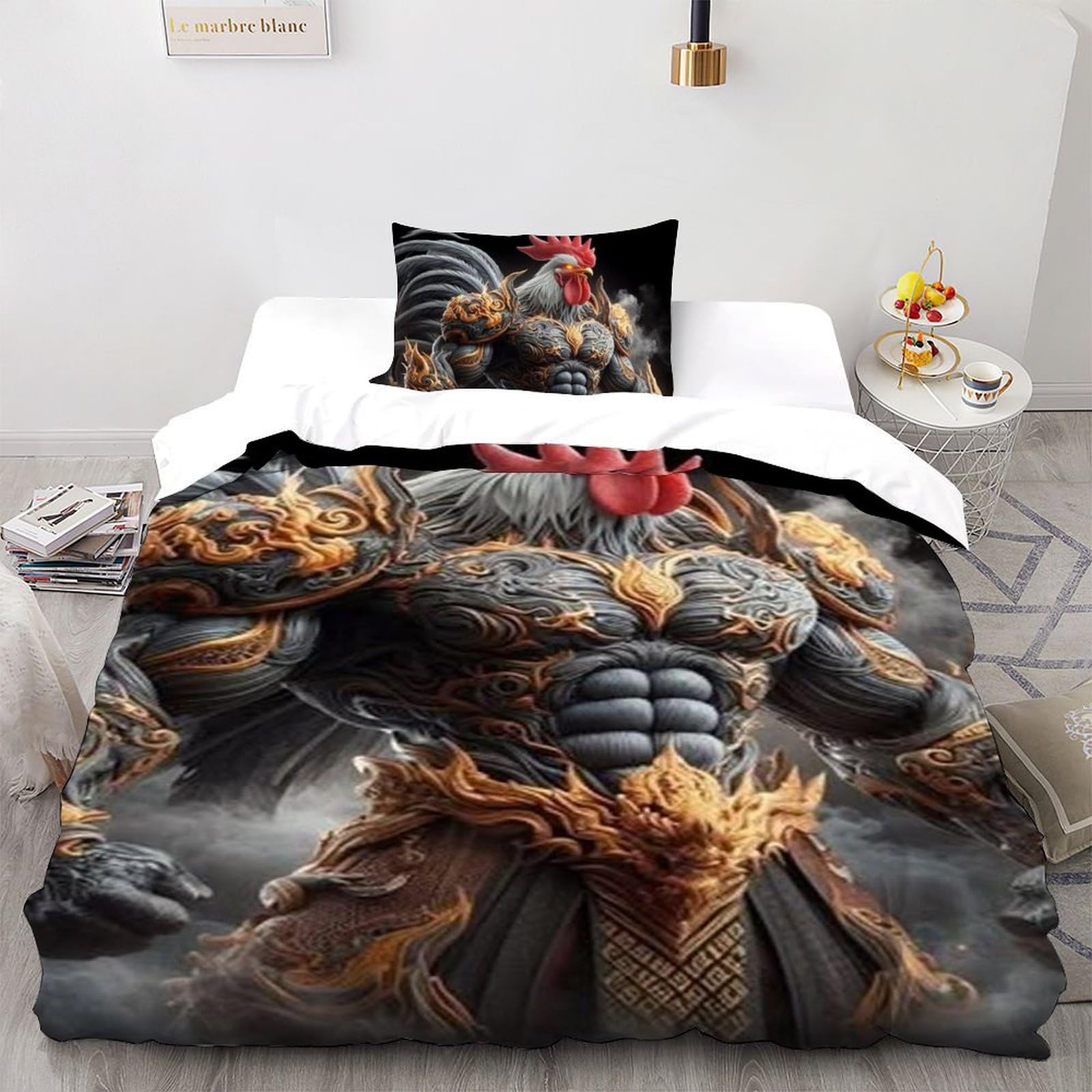 Housse de couette single Poulet Animaux Land 135x200cm imprimé 3D microfibre avec taie d'oreiller