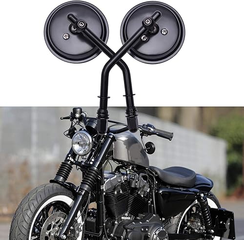 Miniatura 7 de Mini espejos laterales redondos negros para motocicleta, compatibles con Sportster Dyna Softail Road King Street Electra Glide Road Glide 1982-2018