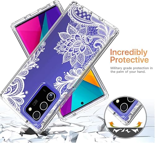 Miniatura 7 de Funda para Galaxy Note 20 Ultra, SM-N986U con protector de pantalla de vidrio templado, diseño floral a prueba de golpes, funda protectora de cuerpo