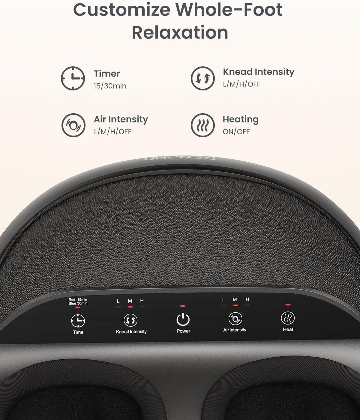 RENPHO Masajeador de Pies, Masajeador de Pies Eléctrico Shiatsu Mejorado 2026 con Función de Calor, Amasado, Rodamiento y Compresión de Aire, Regalo Para Mujeres y Hombres, Hasta Talla 46, Negro
