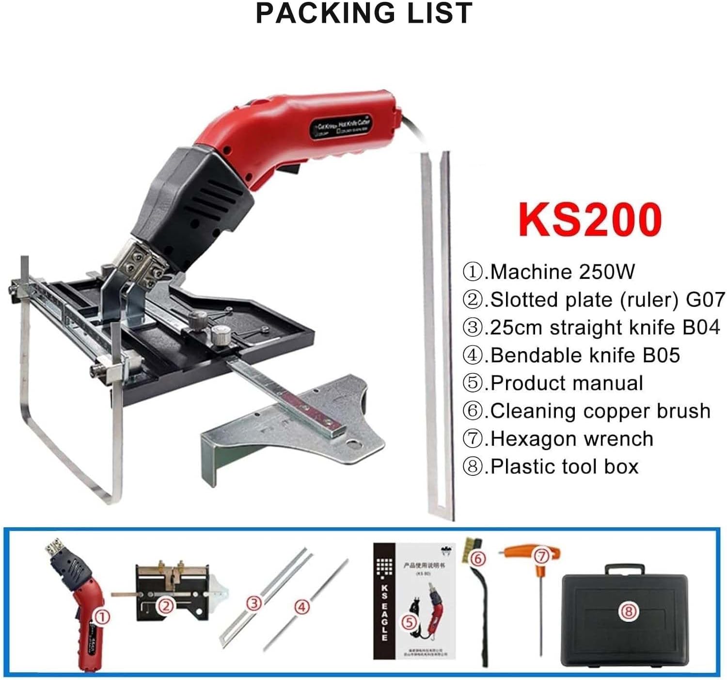 Electric Hot Blade Kit for Foam Cutting, Adjustable Slotting and Sculpting, Air Cooled Pro Slotter Tool, Fast Heating in 5-8s, Includes 2 Blades, 250W, Width 1-16CM