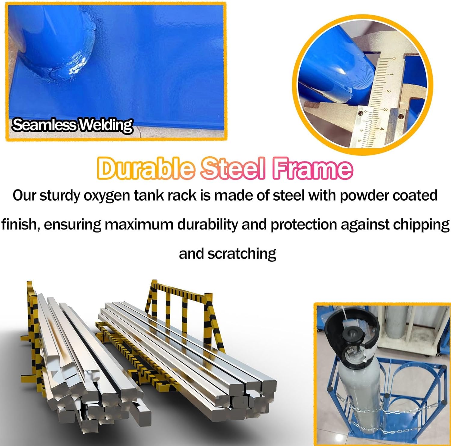 8/9/10 L Oxygen Fixed Shelf for Home, Upright Clinics Cylinder Carrier with Adjustable Protective Chain, Freestanding Cylinders Storage Rack for Laboratory/(L 85cm/33.5in