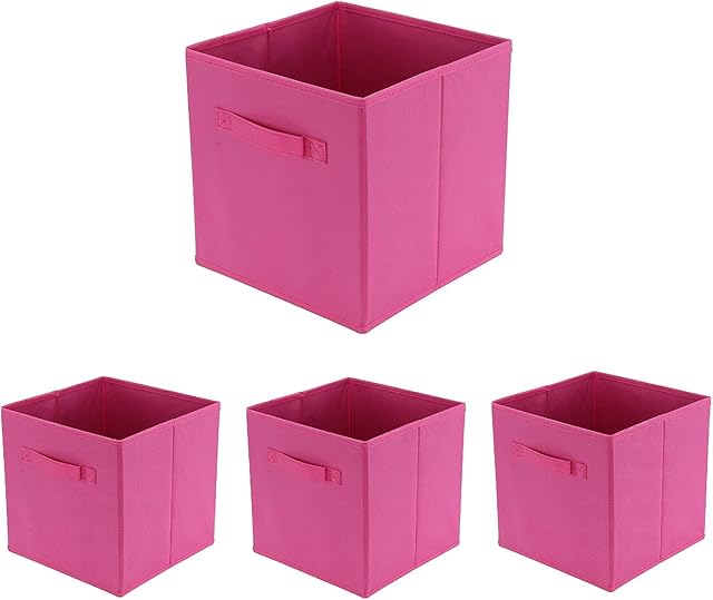 Holdfiturn 4 Pcs Cube Storage Box 27x27x28cm Foldable Open-Top Storage Cubes with Handles Collapsible for Tidying Clothes Toys Bedding for Closet Living Room Bedrooms (Pink )