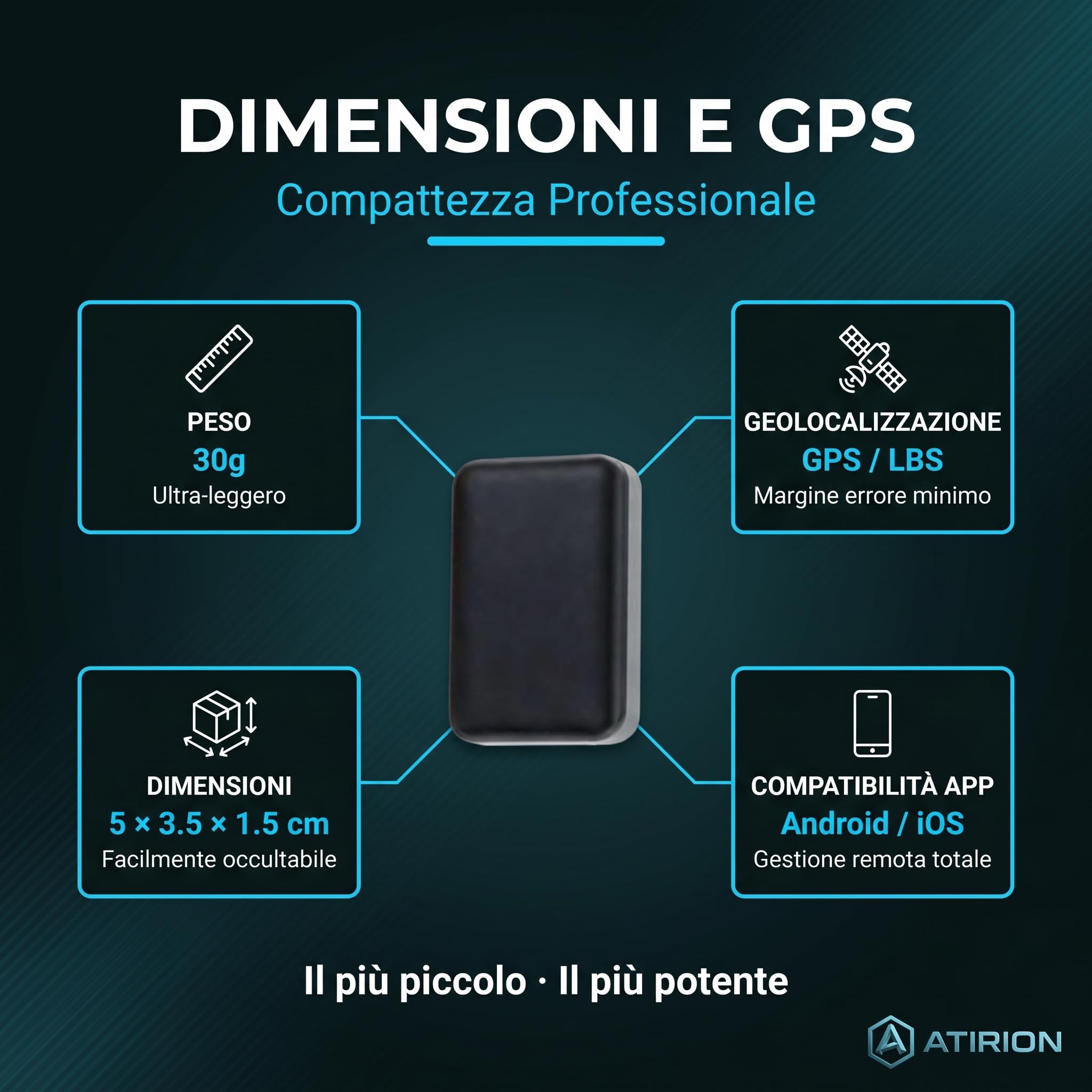 Microspia Audio GSM Localizzatore GPS Professionale - Ascolto Ambientale Real-Time e Registratore Vocale - Antifurto Spia per Auto Ufficio Casa - Richiamata Automatica Vox - 60h Standby (Spectre 7)