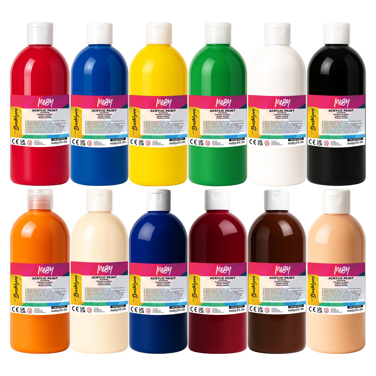 Juego de pinturas acrílicas opacas para lienzos, pouring, papel, madera, piedra, tela, cuero, metal, cerámica, juego de pinturas multiuso (12 colores)