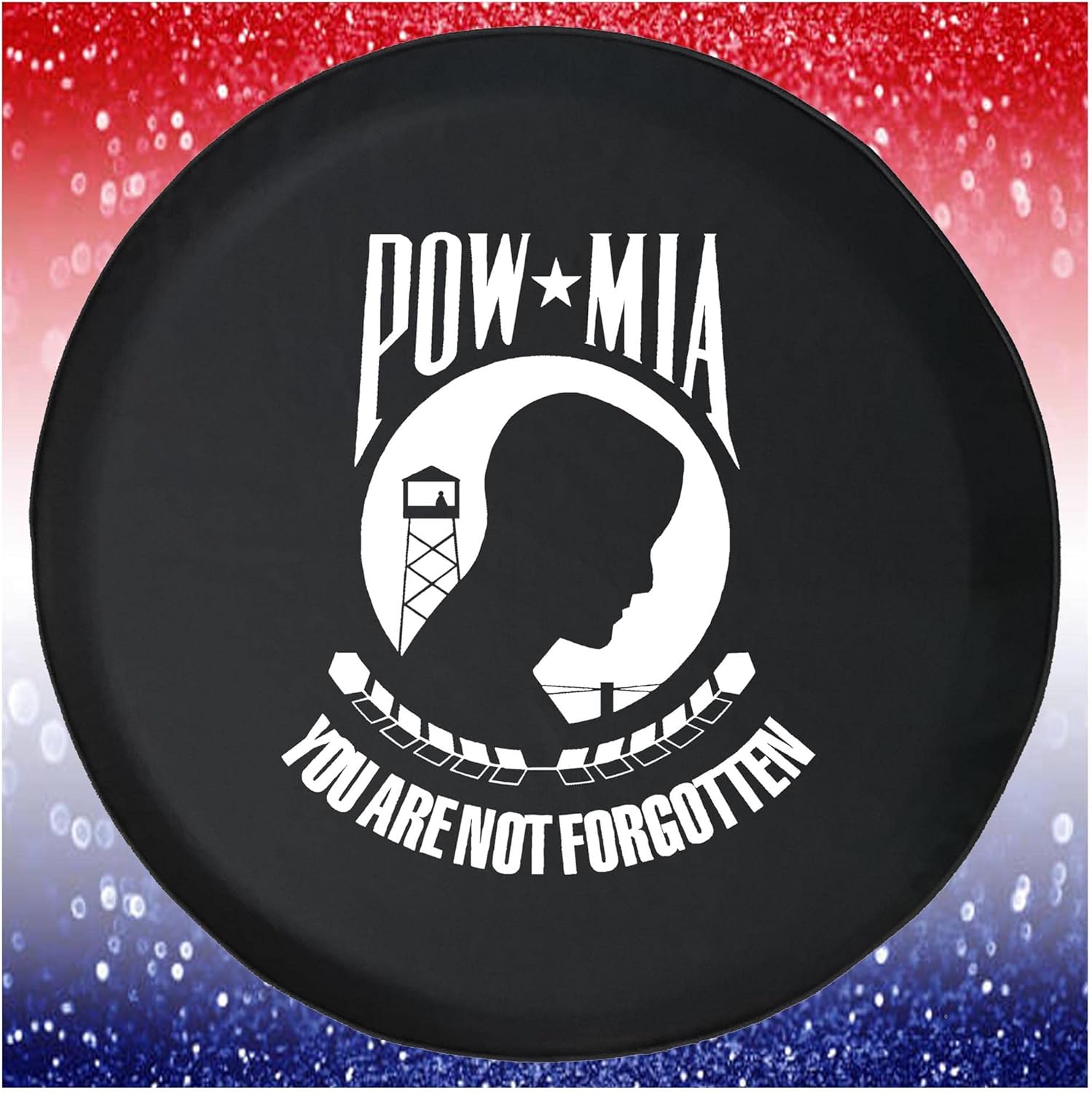 Spare Tire Cover POW MIA Military Vietnam Veteran War Tribute Black Accessories for Trailers Trucks SUVs RV Campers 28-29 Inch