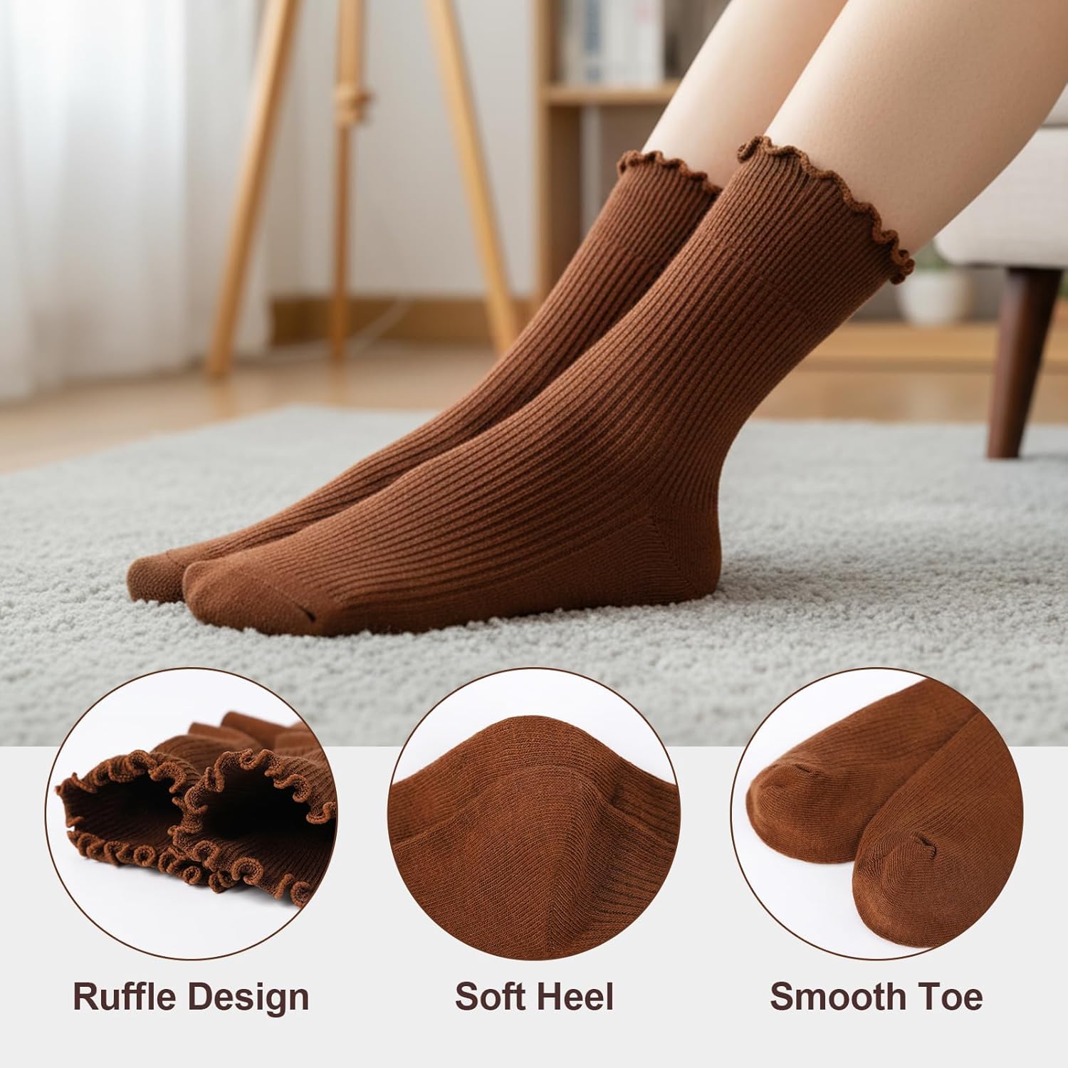 12 Pairs Cotton Quarter Socks for Women, Lightweight Non-Binding Mini Crew Sock, Cute Ruffle Ankle Sock for Uniform - Image 3