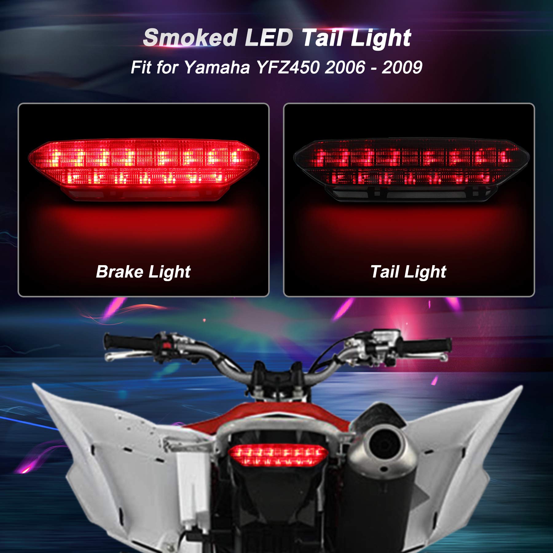 Qnbes LED Tail Light Brake Assembly Fit for Yamaha YFZ450 2006 2007 2008 2009, 12V ATV Motorcycle Smoke Rear Tail Light Replace for 5TG847102100