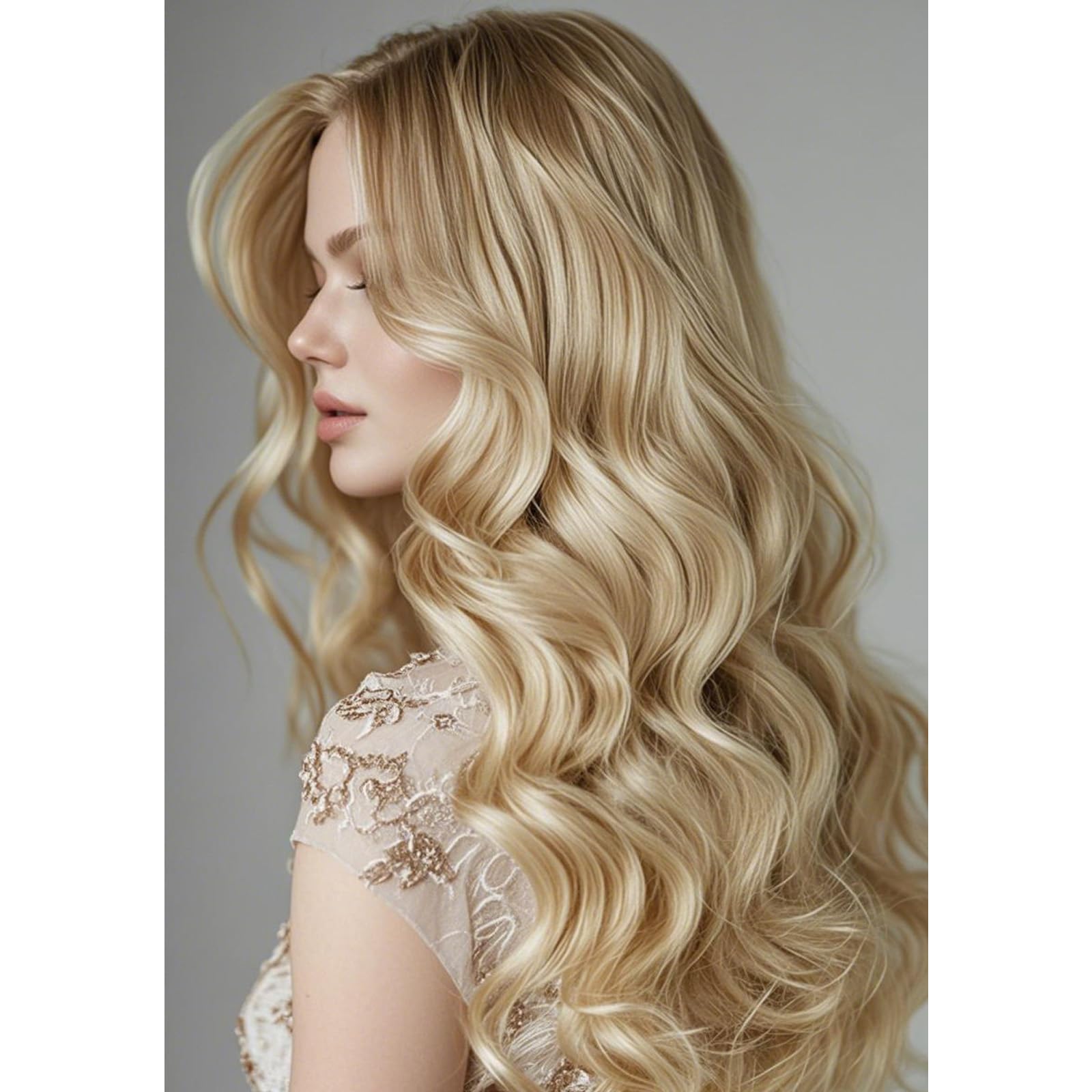 AYNKH 1 PCS Invisible Wire Hair Extension Light Blonde with Golden Highlights - Image 4