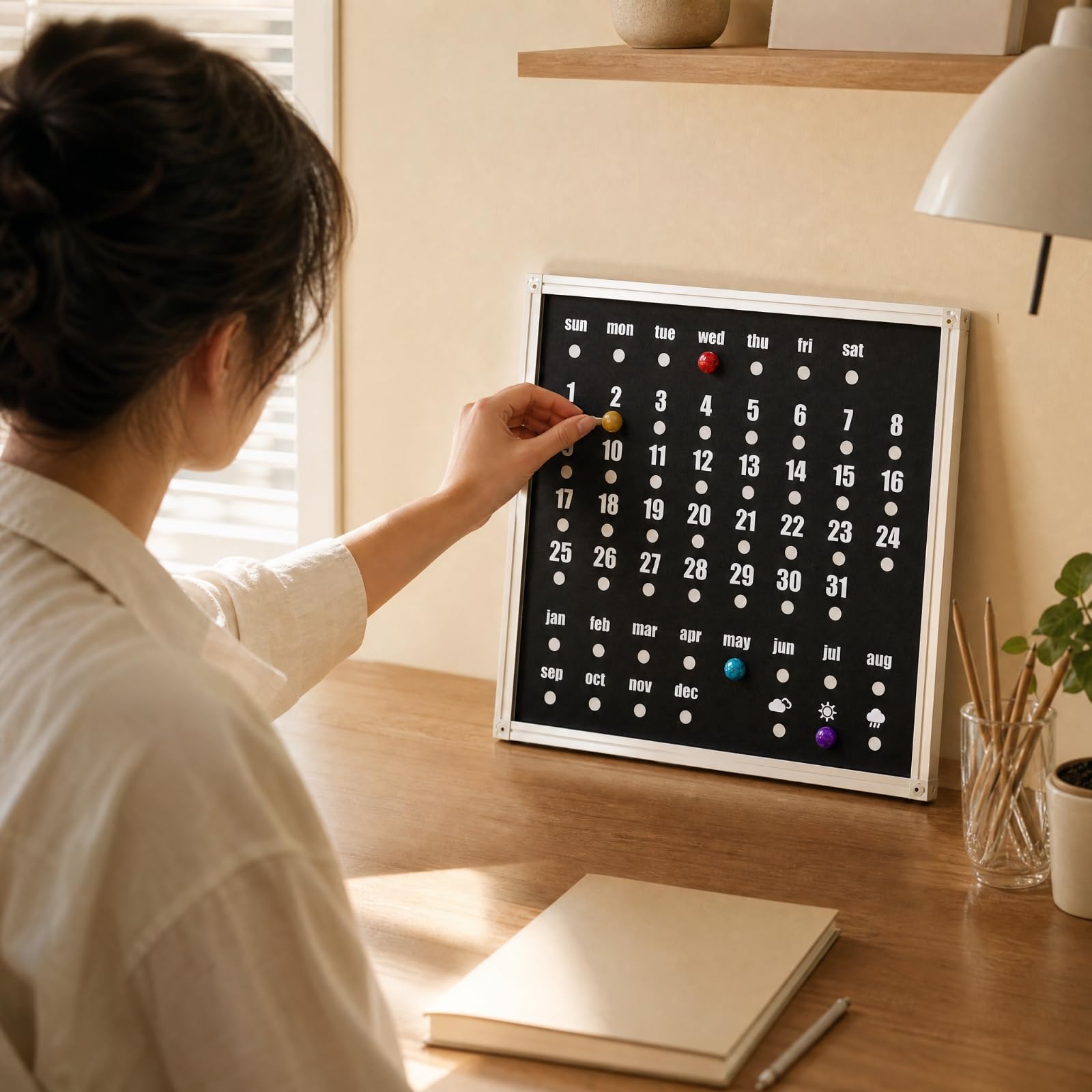 Calendario Continuo Escritorio Pequeño Calendario con Marcadores Móviles Elegan para Oficina en Casa, Estilo A