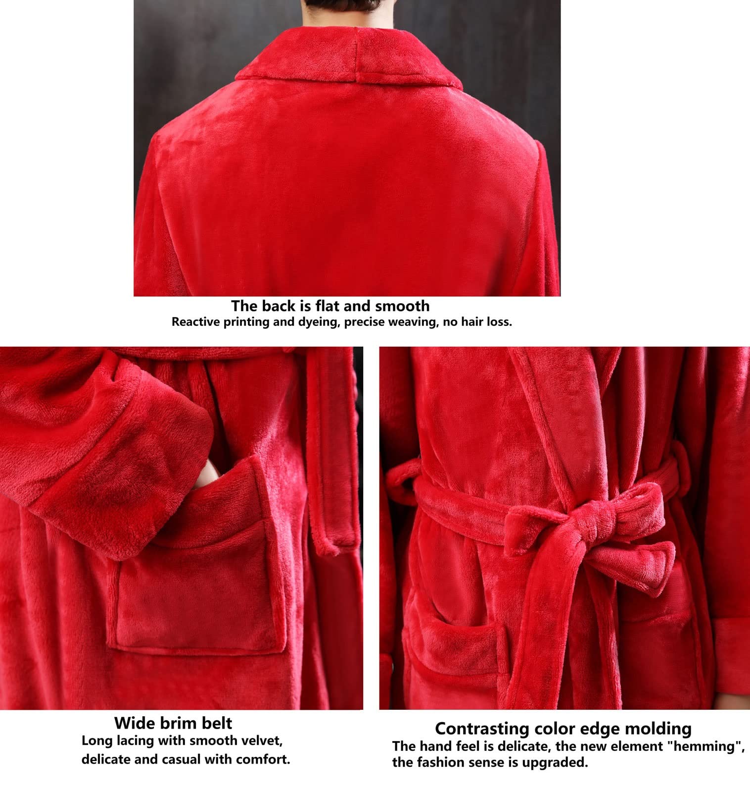 Abito da Uomo Invernale da Uomo, Accappatoio in Pile Accappatoio soffice for Le Donne, Unisex Housecoat Loungewear Accappatoio. (Color : Red Woman, Size : M)