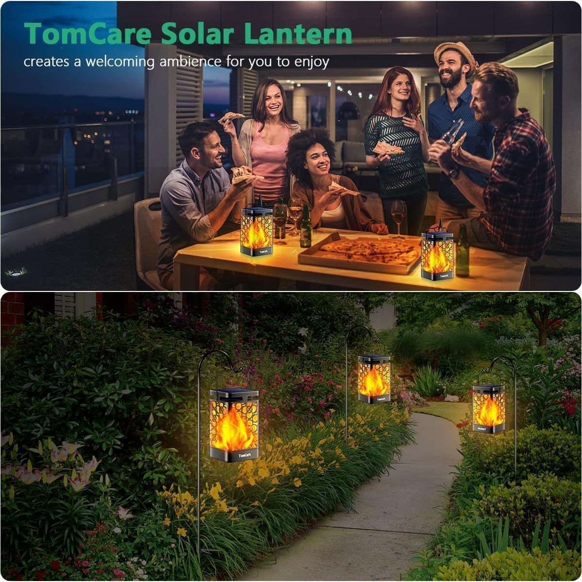 TomCare Solar Lanterns Outdoor Upgraded Flickering Flame Waterproof Hanging Lanterns Decorative Solar Powered LED Lights for Patio Deck Yard, 6 Pack