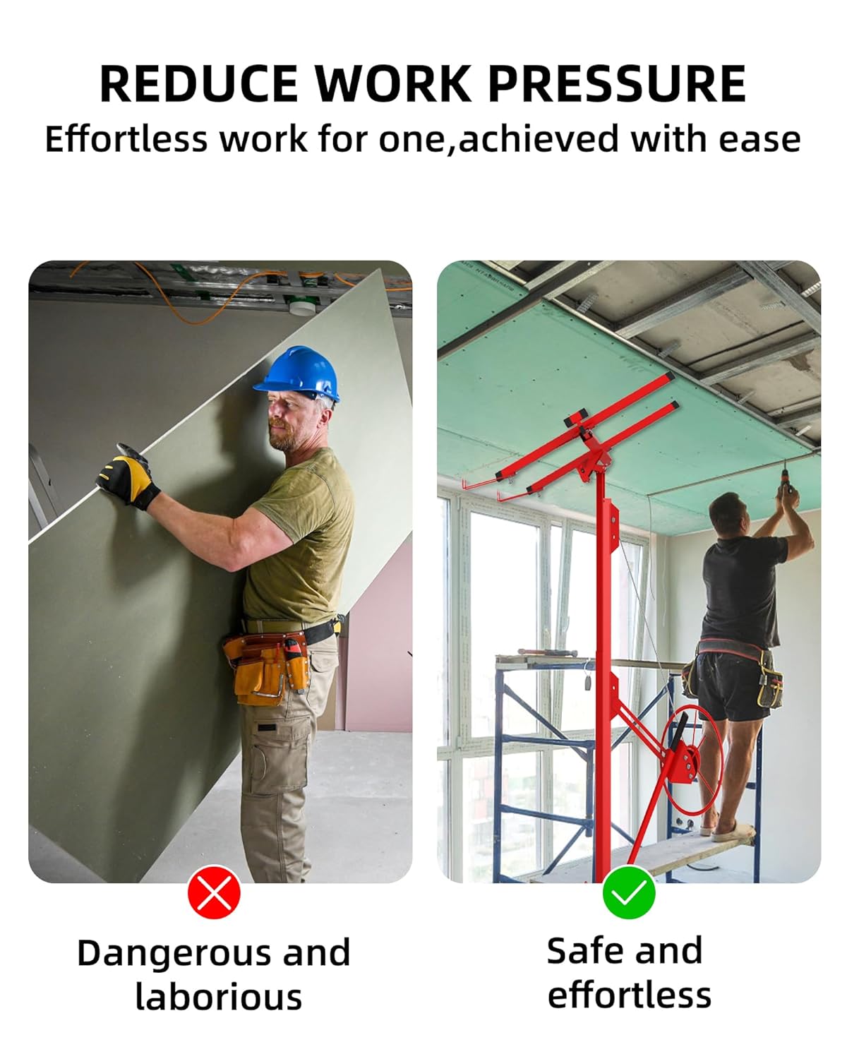 16 FT Heavy Duty Drywall Lift Hoist, 150 Lbs Capacity Adjustable Telescoping Panel Jack with 360° Swivel & Locking Wheels for Ceiling & Wall Installation