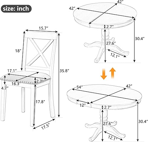 Miniatura 2 de VilroCaz Moderno juego de mesa de comedor para 4 mesa de comedor redonda expandible y 4 sillas tapizadas juego de mesa de cocina de 5 piezas de