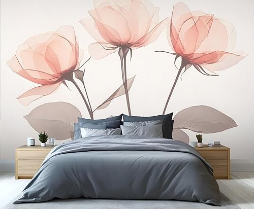 Mural de pared vintage con rosas rosadas, papel tapiz personalizado de flores de rayos X, papel tapiz floral multicolor extraíble para sala de