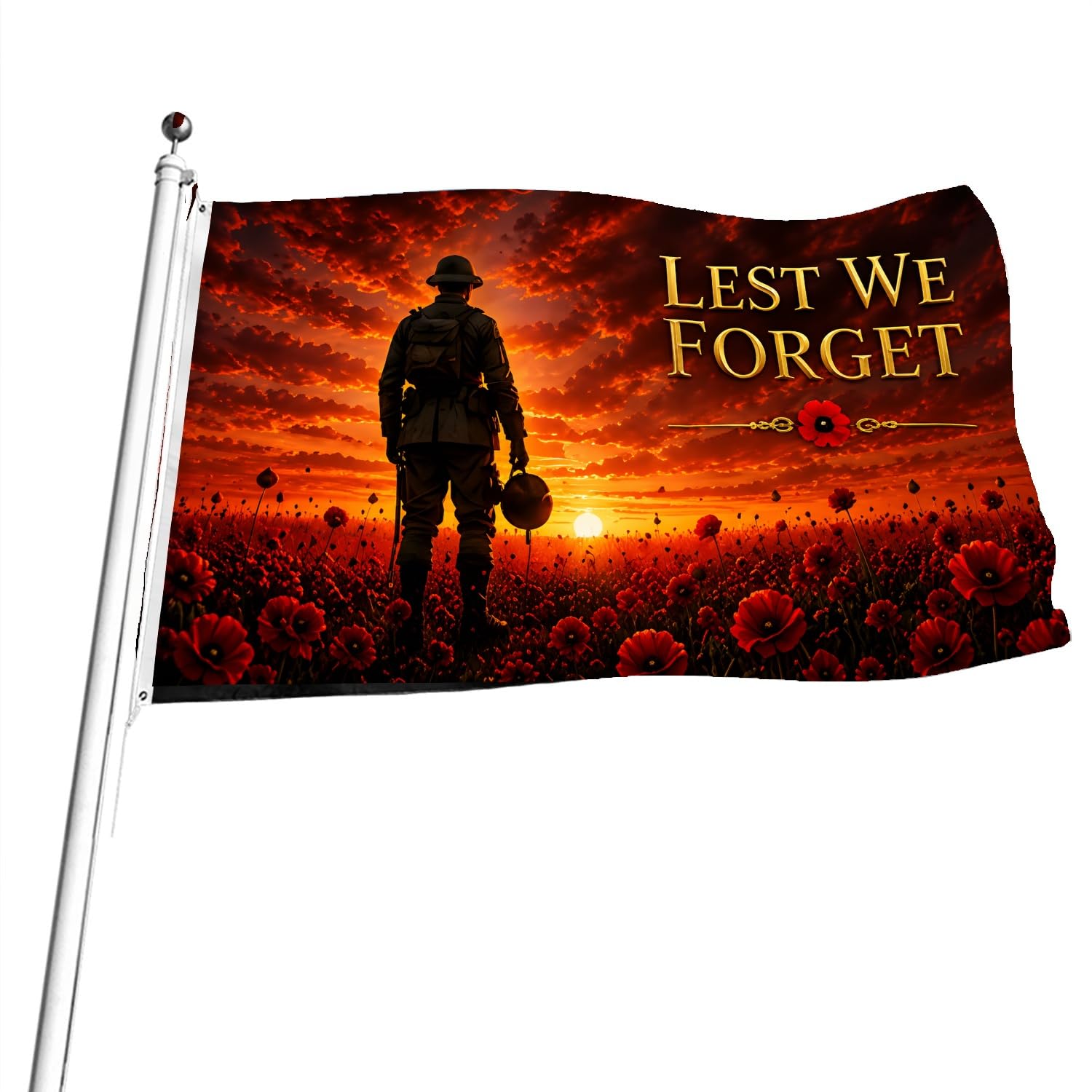 3x5 FT Lest We Forget Flag for Decorations, Vivid Color Remembrance Day Poppy Flag with Eyelets for War Heroes Outdoor Indoor Decor (Orange)
