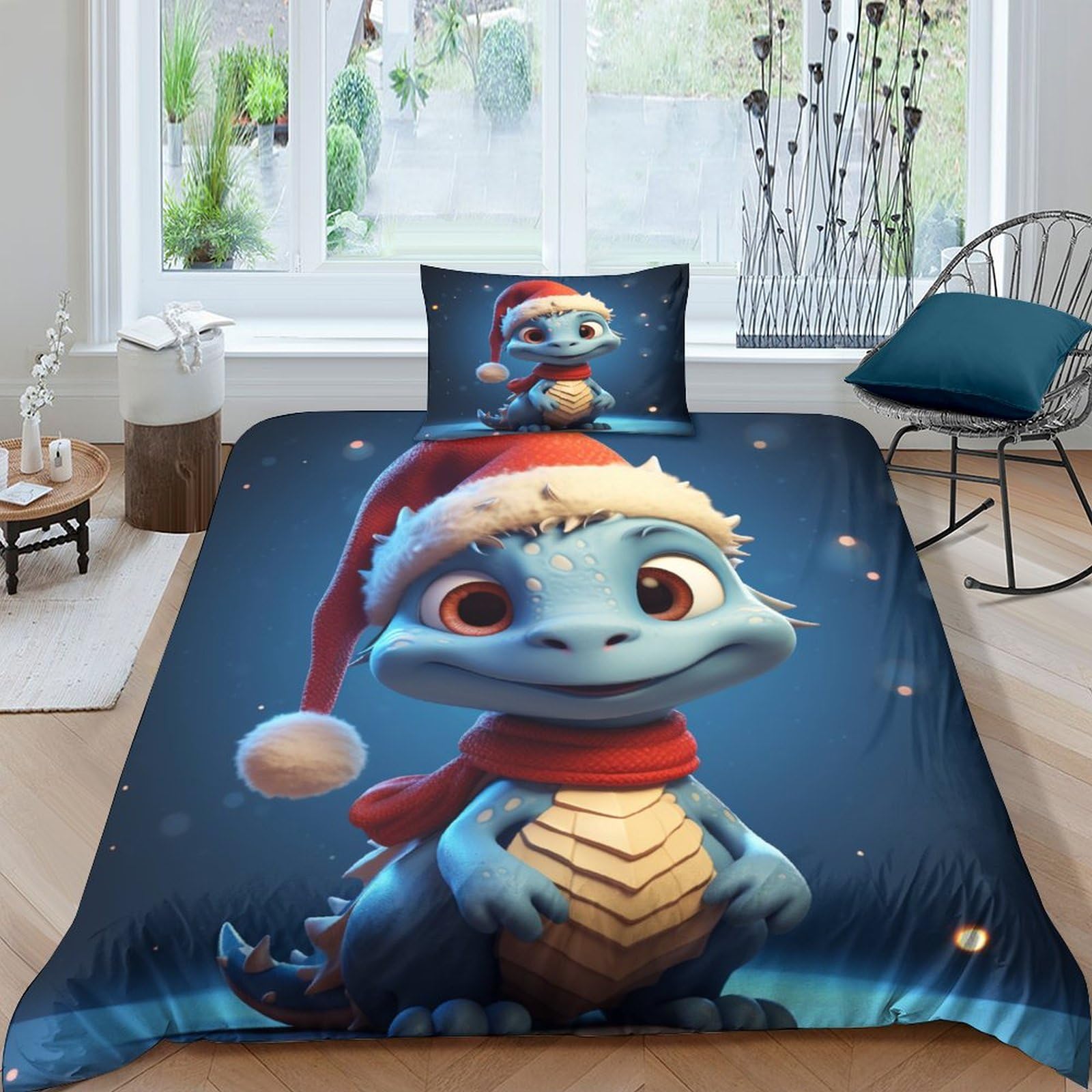 Housse de couette dinosaure 3D avec fermeture éclair pour un lit zippé rapide