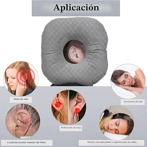 Vista 2 de Almohada para Perforación de Orejas para Dormir de Lado con un Agujero para CNH y Dolor de Oídos, Inflamación de Oídos y Llagas de Presión, Almohada