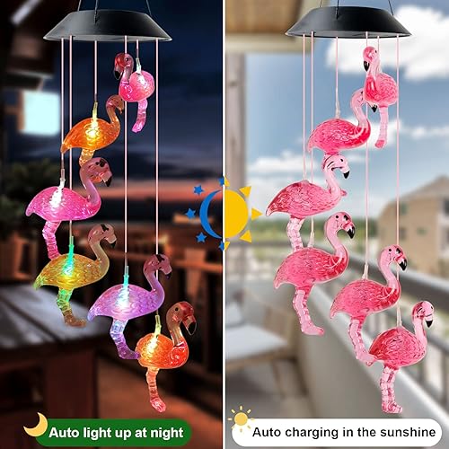 Miniatura 3 de Campanilla de viento de flamenco, campanillas de viento de pájaros, campanillas de viento solares, decoración de flamenco, campanillas de viento