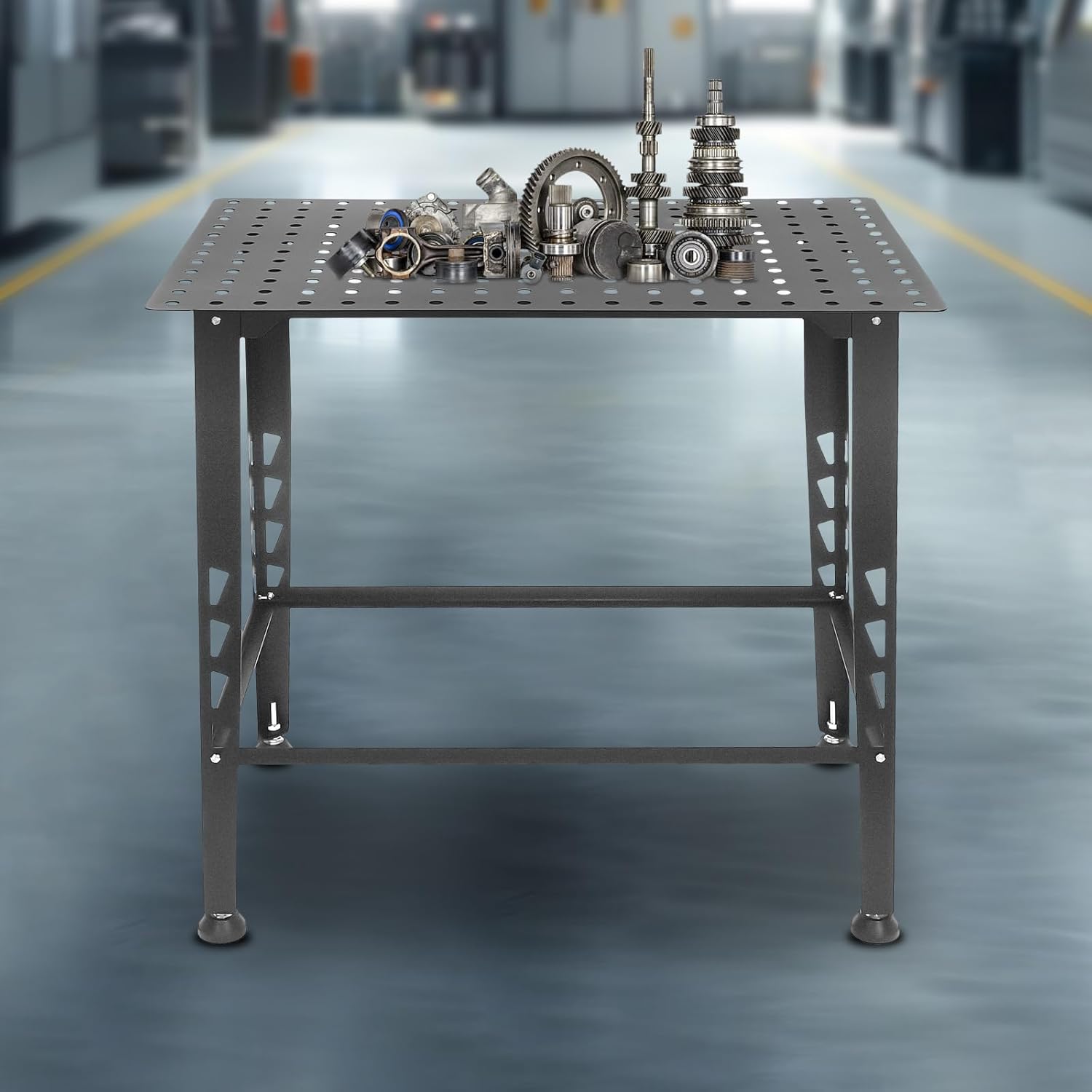 36x24in Welding Table, 600lbs Capacity, Double-Tier Steel Workbench with 4 Adjustable Stop Bases, F-Clamps, Quick-Clamps, Black