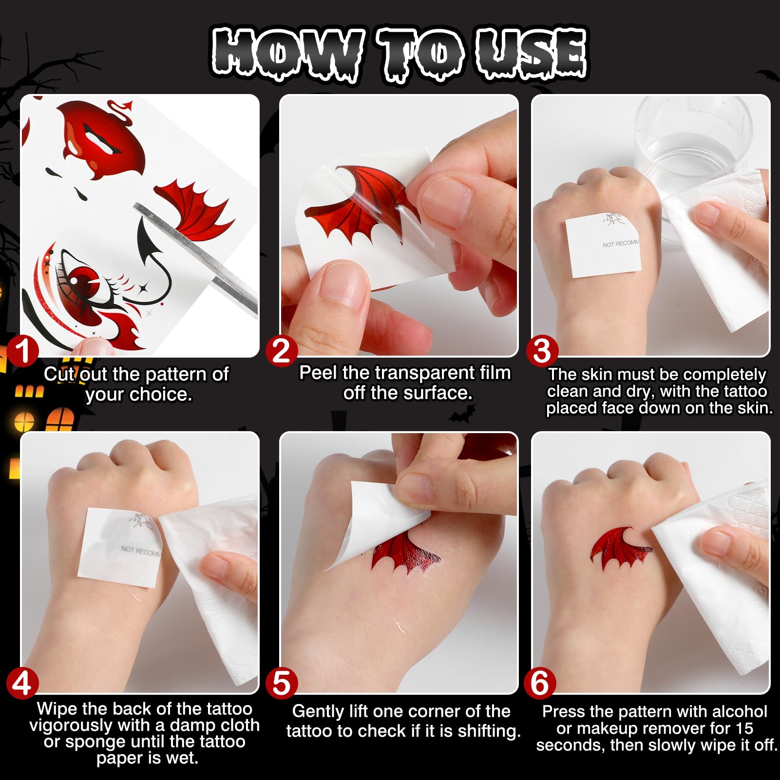 HOWAF Black Devil Horns Headband & Halloween Face Tattoos Stickers - Image 4