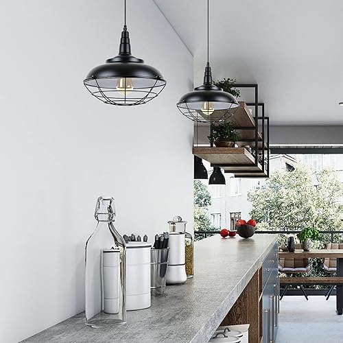Miniatura 7 de HMVPL Lámparas colgantes enchufables, lámpara colgante de jaula negra, candelabro de metal para exteriores para cenador, porche, lámpara colgante de