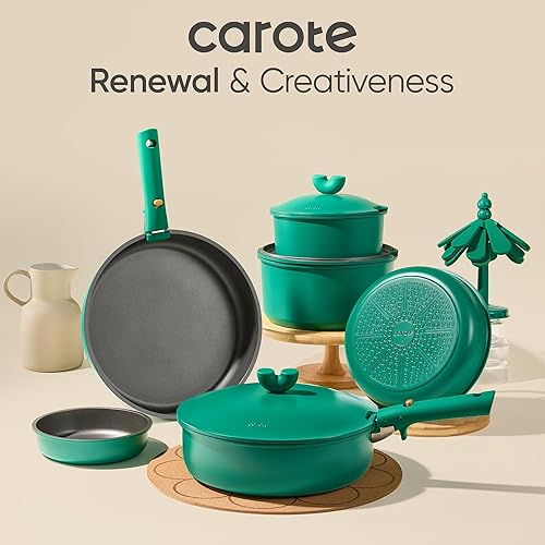 Miniatura 8 de CAROTE Juego de 11 ollas y sartenes, juego de utensilios de cocina antiadherentes, mango desmontable, juegos de utensilios de cocina de inducción