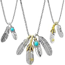 WCRAZYE 3 PCS Feather Necklace for Men Vintage Bohemian Turquoise Eagle Claw Feather Angel Pendant Necklaces Western Jewelry